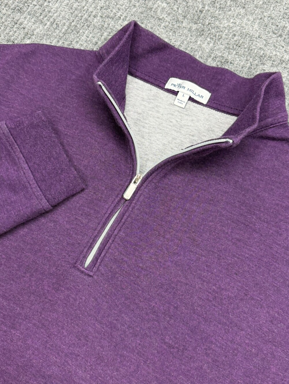 Peter Millar 1/4 Zip Pullover Sweater Mens L Purple Mock Neck Cotton Modal Poly